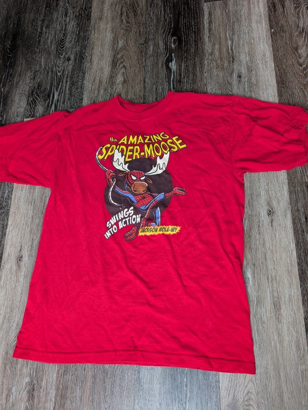The Duck Company Spider-Moose T Shirt Kids L Large Red Graphic